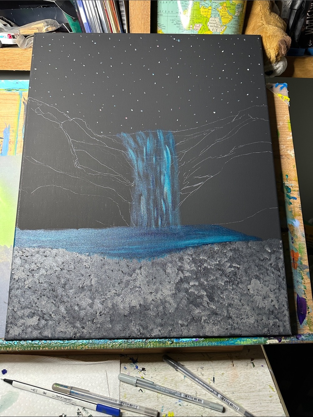 ****In-Progress**** Nocturnal Waterfall Canvas Art